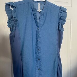 Blue Ruffled Sleeveless Top